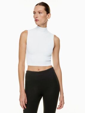 Babaton Sleevles Sculpt Knit Mockneck Ribbed Top - Women’s Small, Matte Pearl
